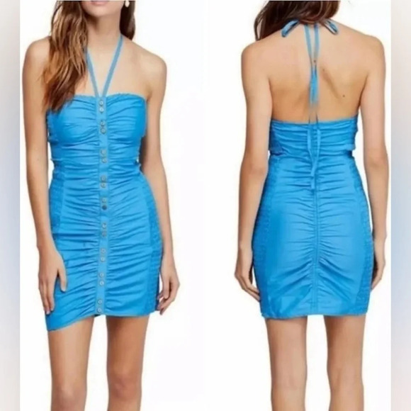 Free People Bali Babe Hold On Blue Mini Dress NWOT M - Picture 1 of 6